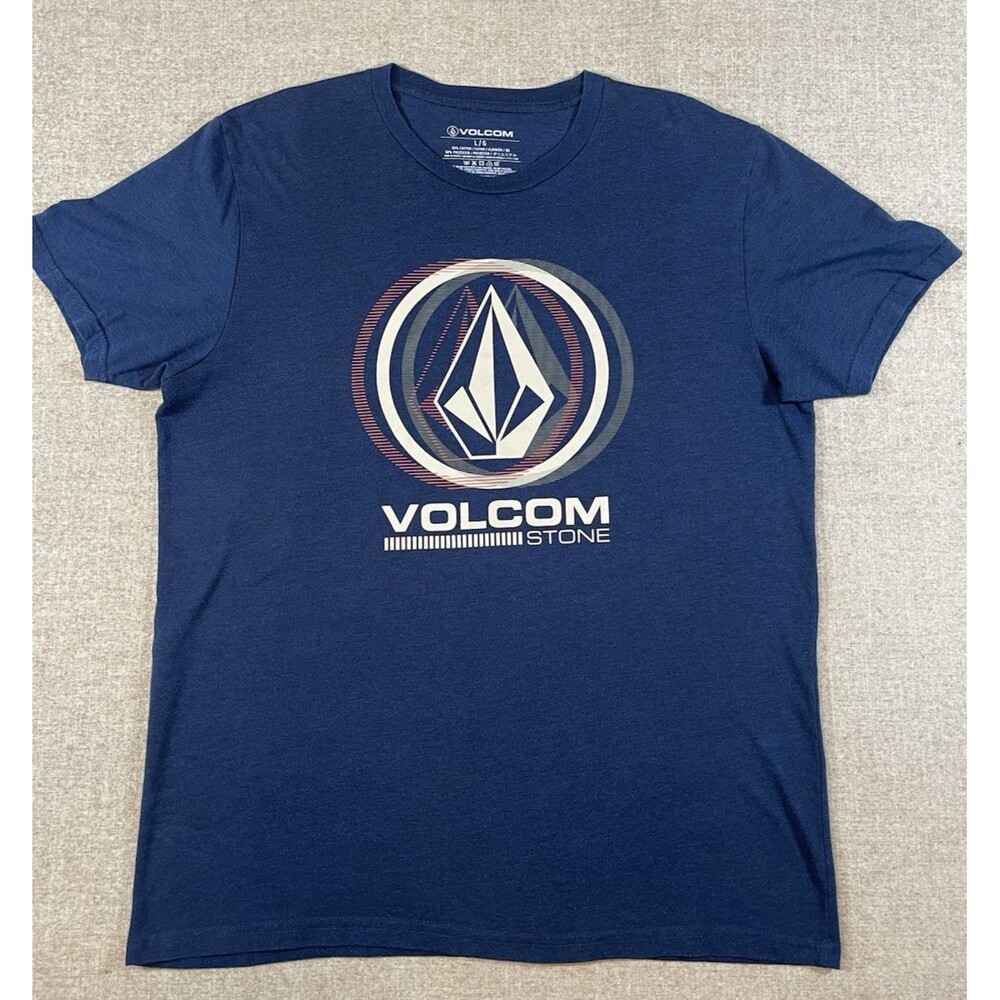 Volcom Stone Mens Large T-shirt Blue Graphic Logo Skate Surf *HOLE*